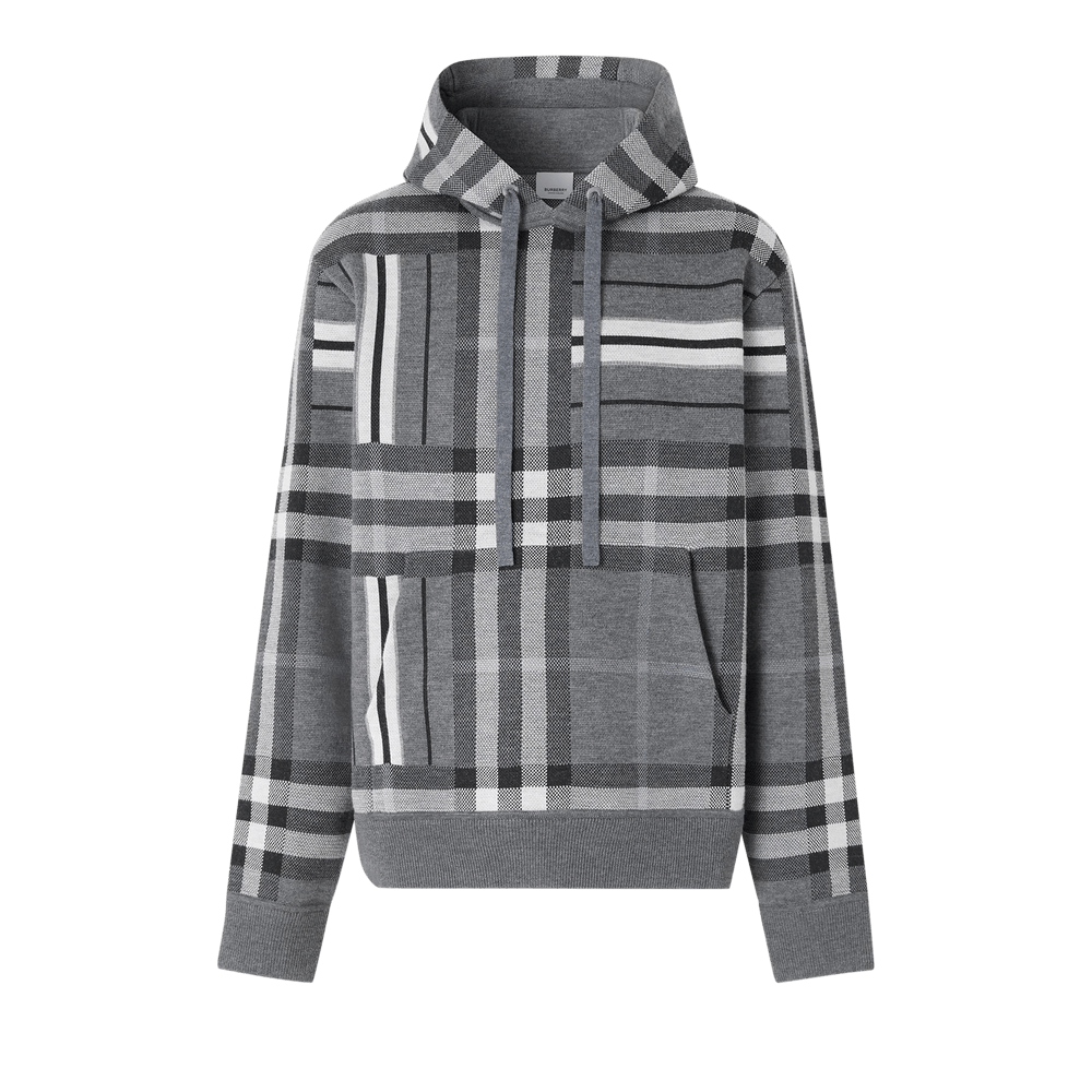 Buy Burberry Check And Stripe Jacquard Hoodie 'Dark Grey