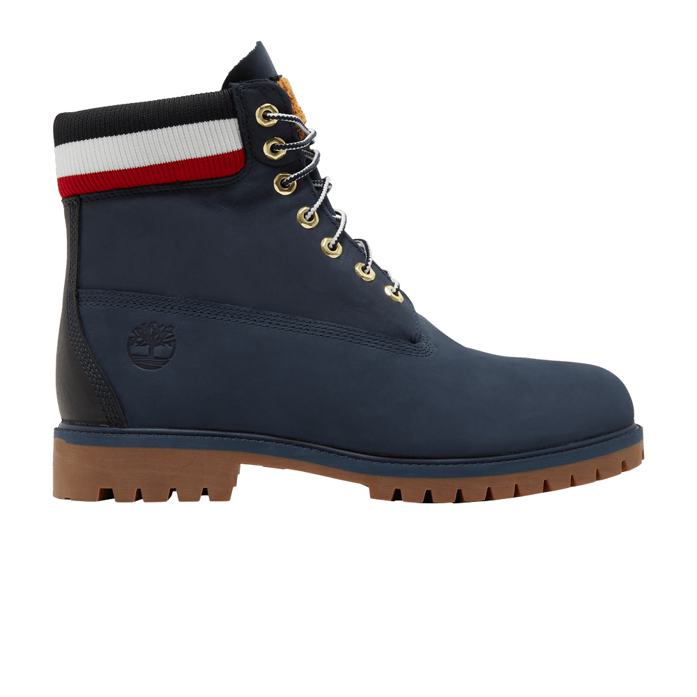 Navy blue shop and red timberlands