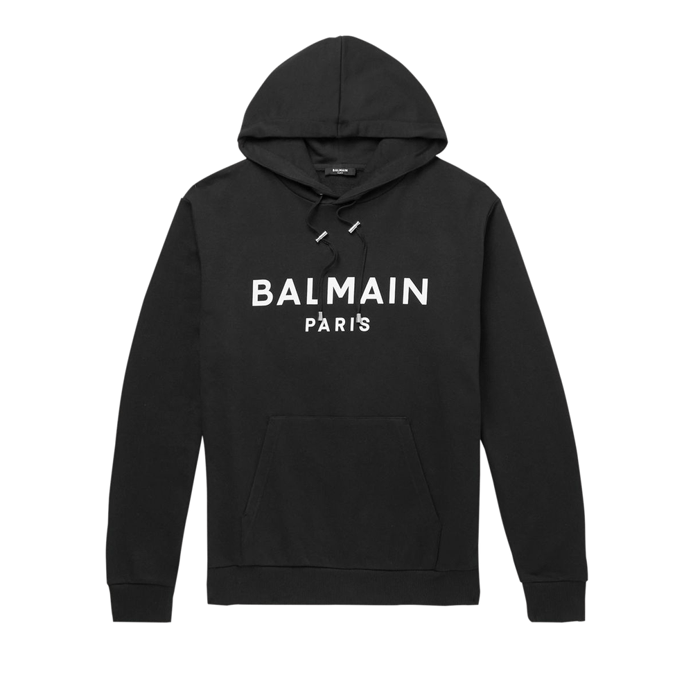 Balmain Hooded Sweatshirt Logo Print 'Black/White' GOAT