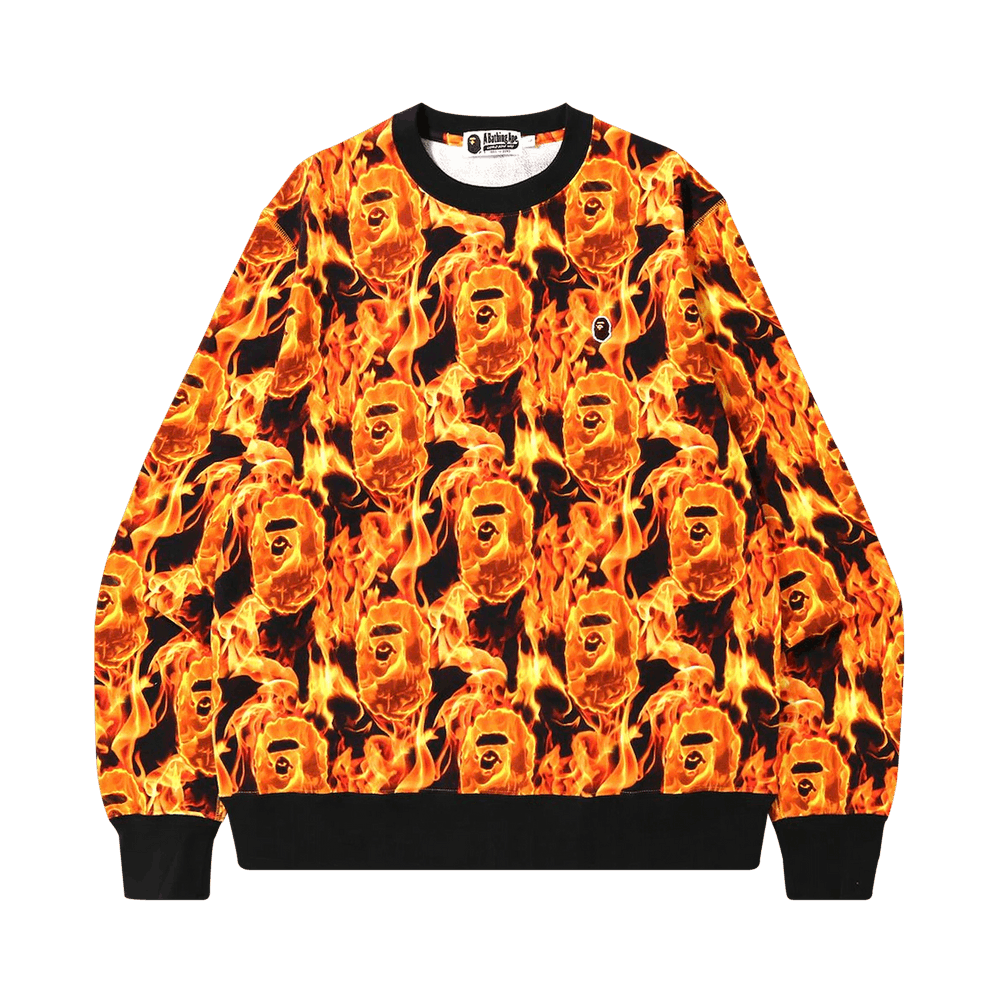 Size l BAPE Flame Wide Crewneck 'Orange'