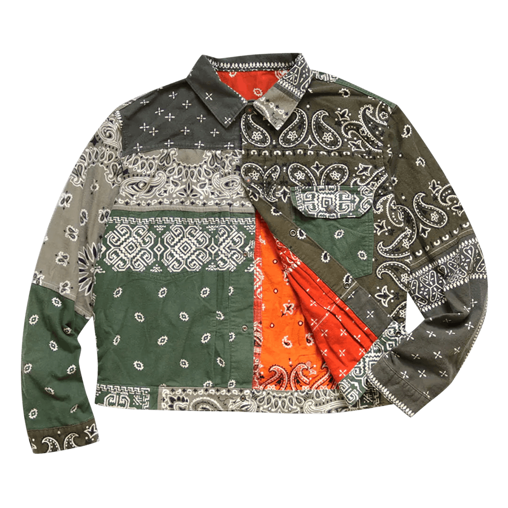 Buy Kapital Flannel Reversible Bandana 1st Jacket 'Khaki/Orange