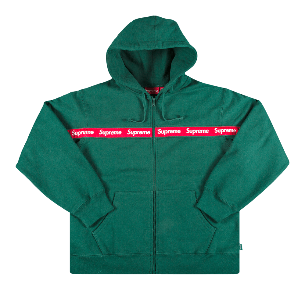 Buy Supreme Text Stripe Zip Up Hooded Sweatshirt 'Green