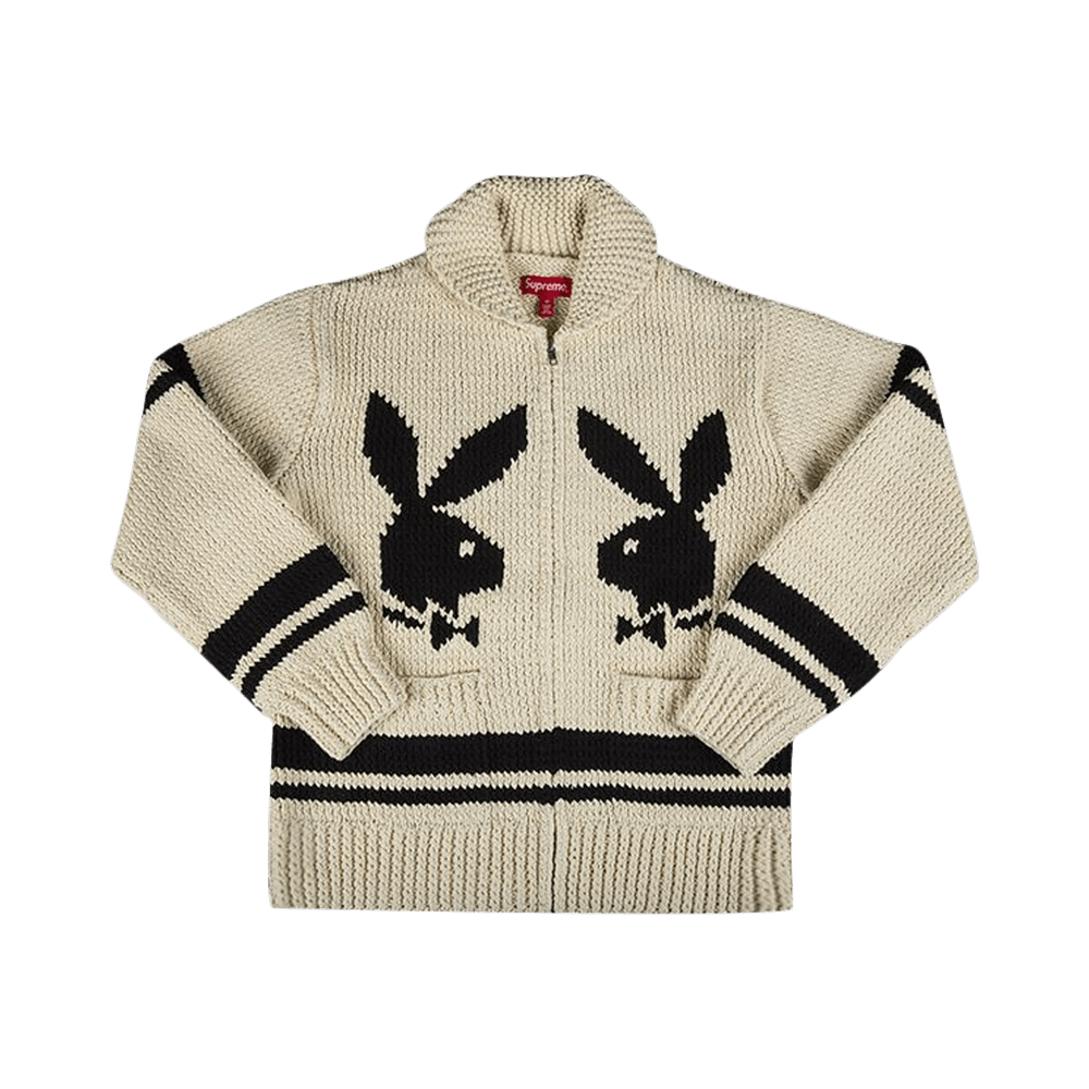 Supreme x Playboy Shawl Collar Full Zip Sweater 'White' | GOAT