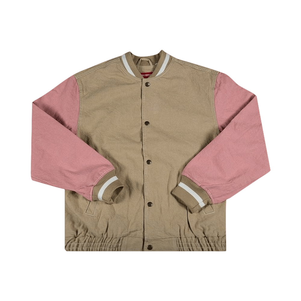 Supreme denim varsity jacket tan discount