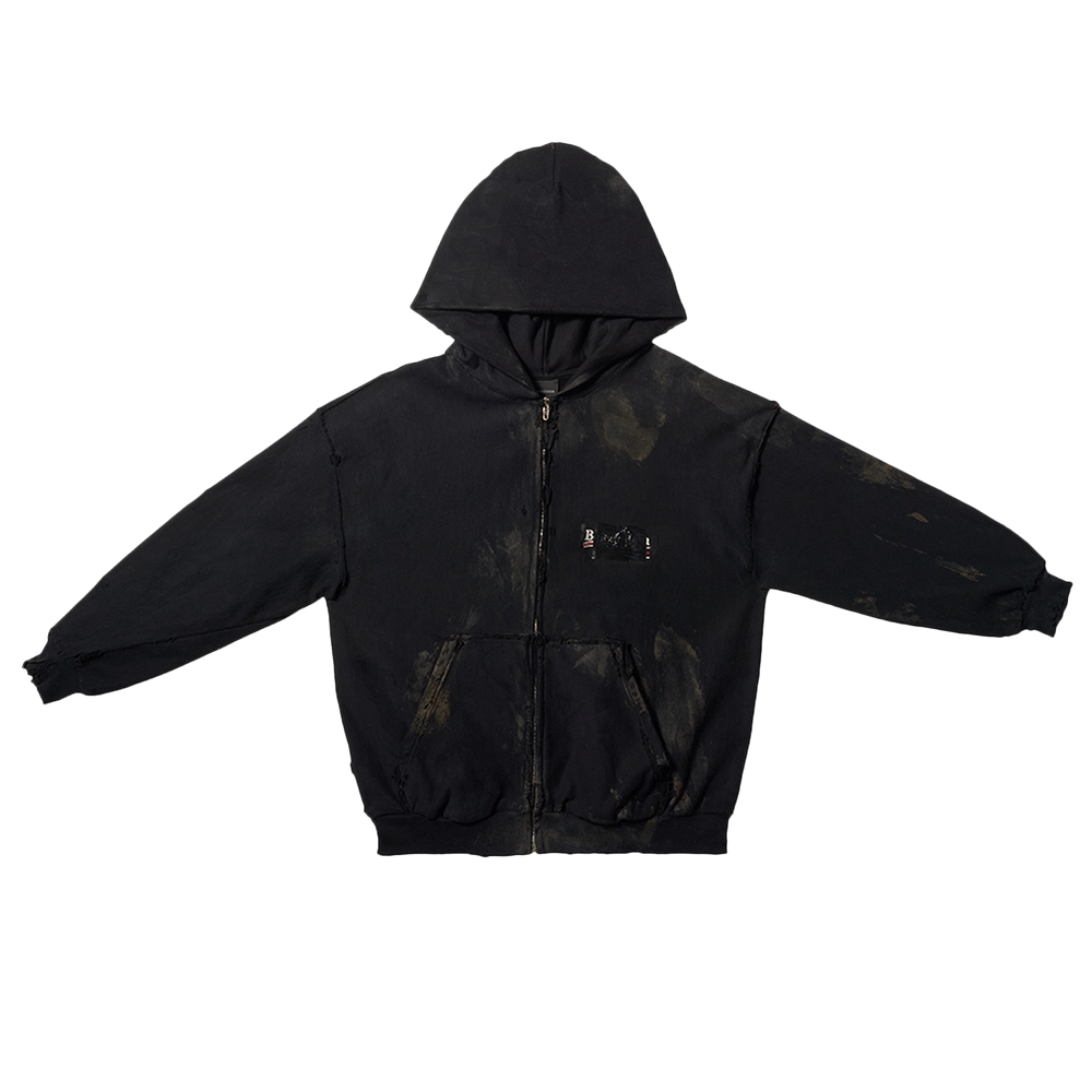 Buy Balenciaga Small Fit Zip-Up Hoodie 'Black' - 720424