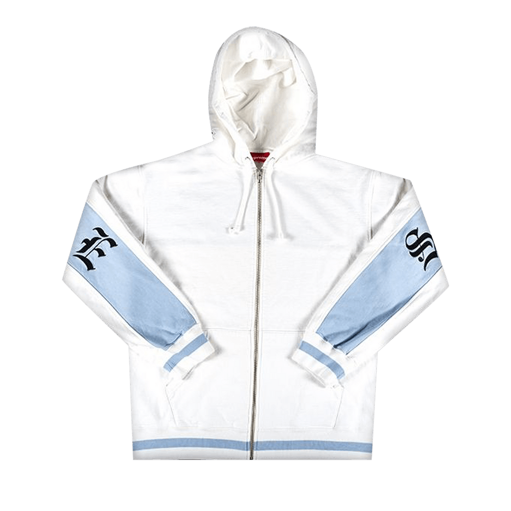 Buy Supreme Old English Stripe Zip Up Hooded Sweatshirt White SS19SW14 WHITE GOAT