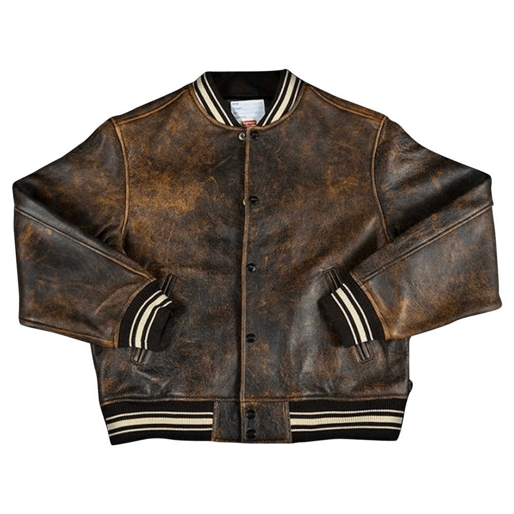 Supreme, Jackets & Coats, Supreme Worn Heavy Leather Varsity Jacket Size  S