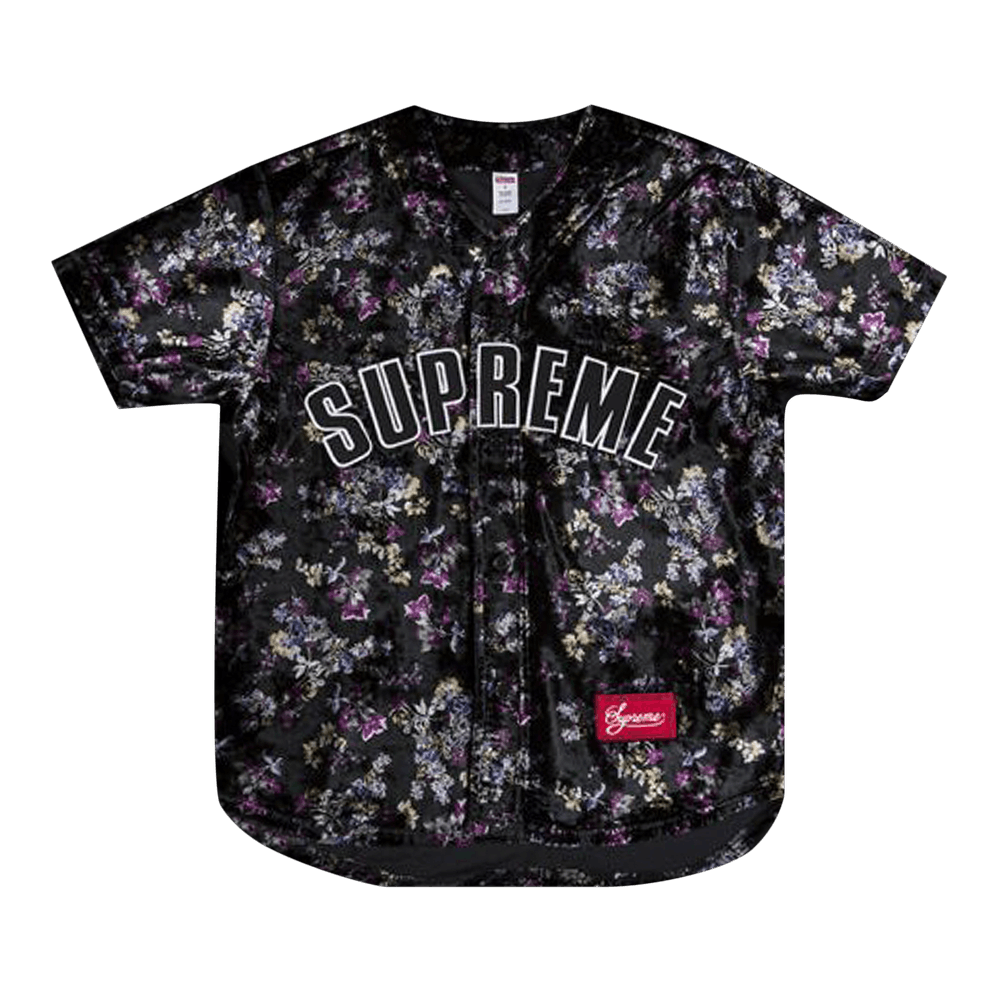 Supreme Floral Velour Baseball Jersey 'Black' | GOAT
