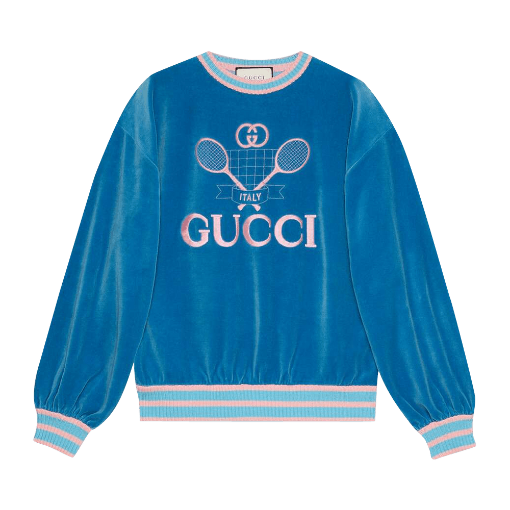 Gucci★素敵!Blue Cotton Embroidered Tennis Racket Sweatshirt Gucci Men's Blue Cotton Embroidered Tennis Rackets