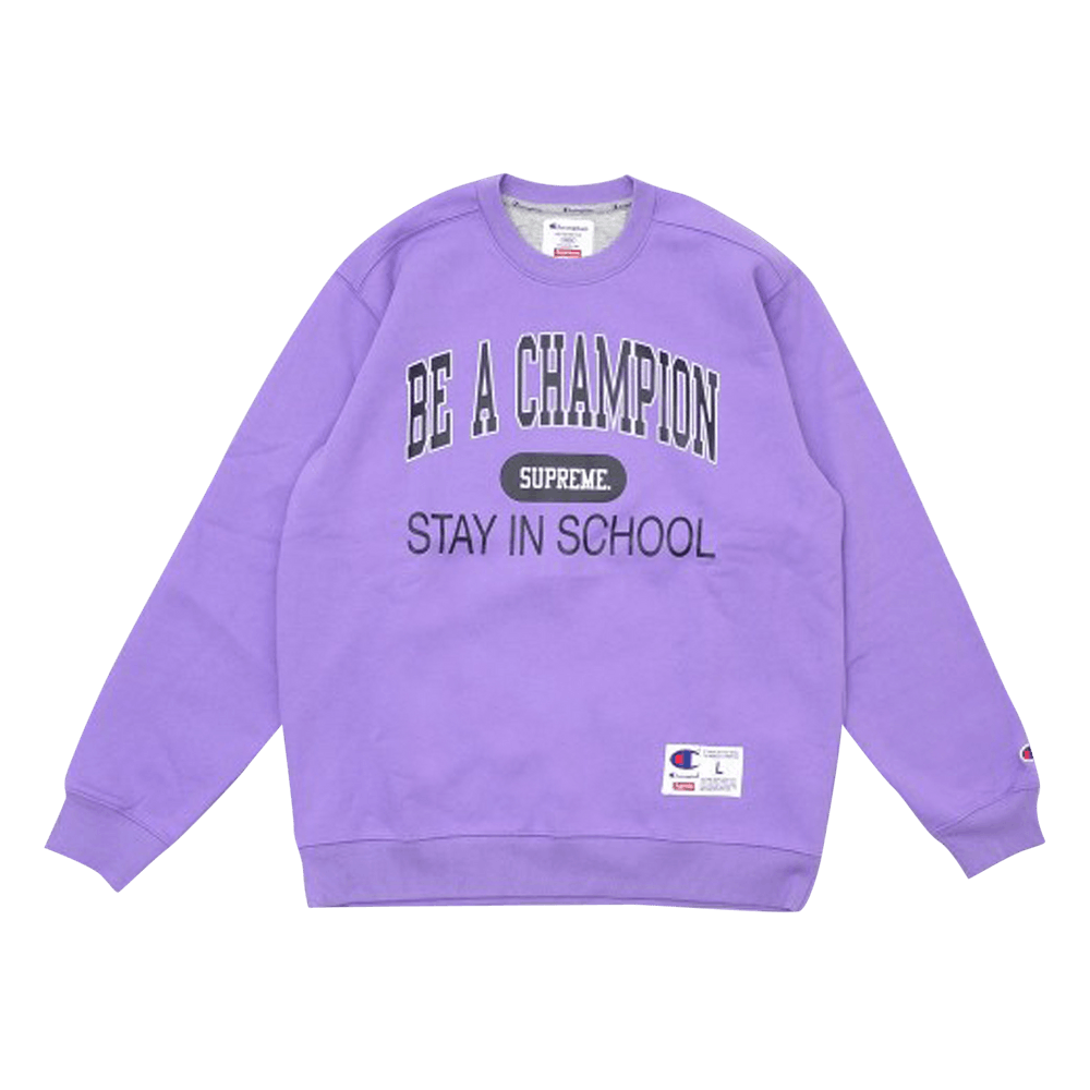 Buy Supreme x Champion Stay In School Crewneck 'Light Purple