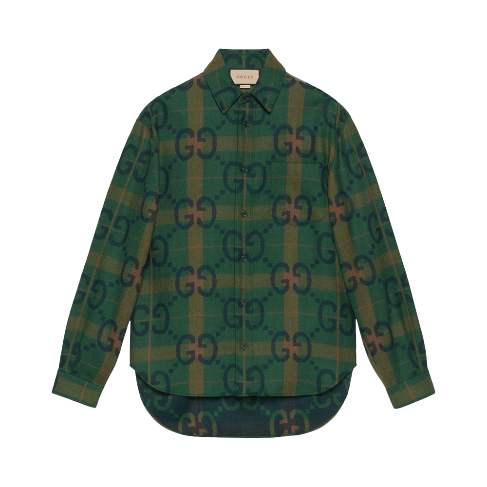 Size 38 Gucci Jumbo GG Check Wool Shirt 'Green/Blue'