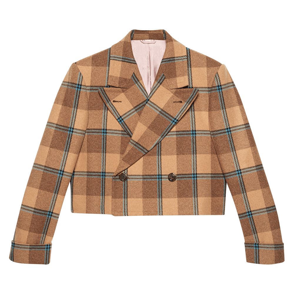 Gucci Macro Check Cropped Coat 'Beige/Brown'