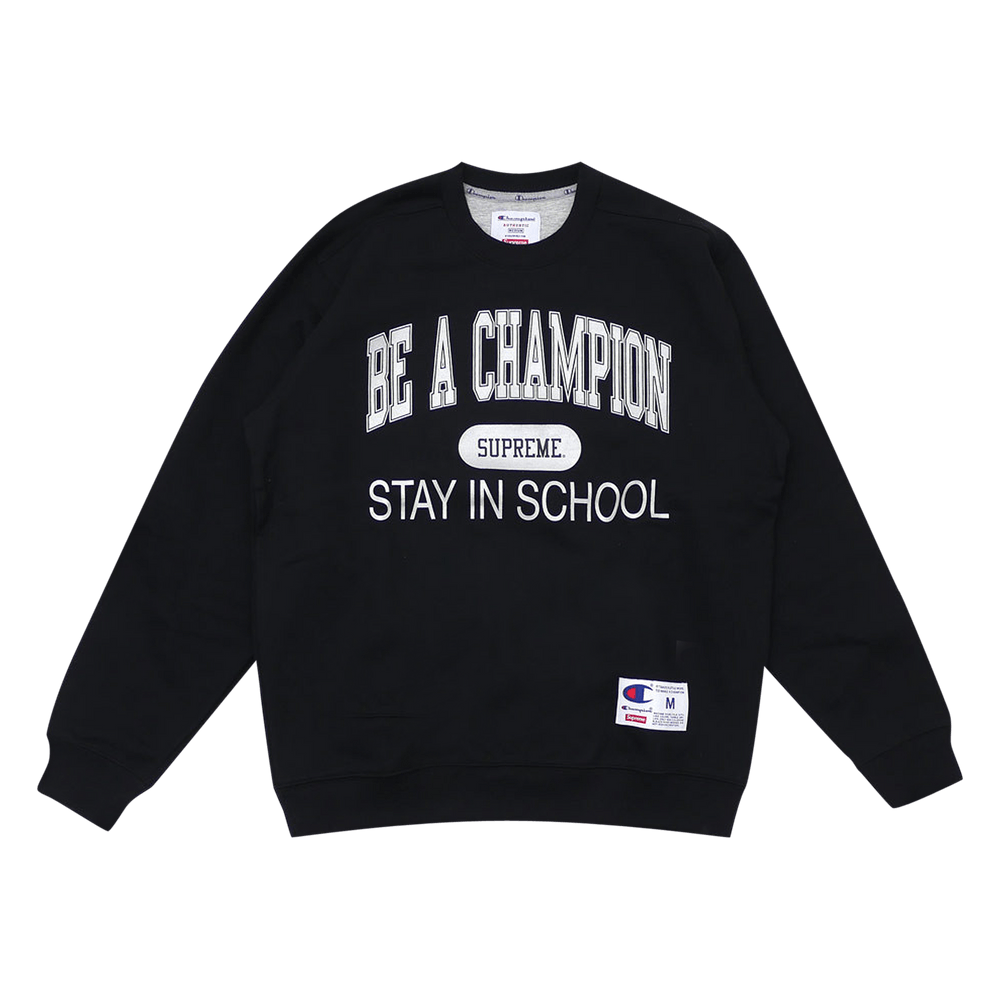 Buy Supreme x Champion Stay In School Crewneck Black