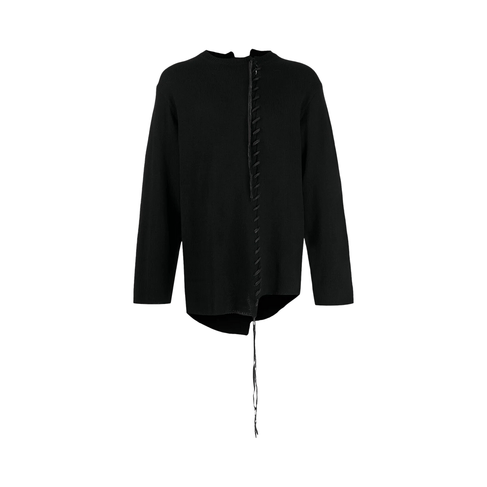Buy Yohji Yamamoto Pour Homme Leather String Long Cardigan 'Black