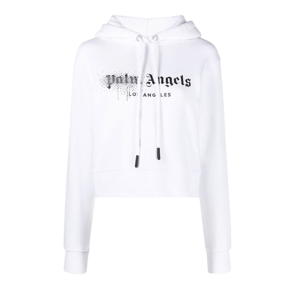 Palm Angels Rhinestone Spray Logo Hoody - White/black