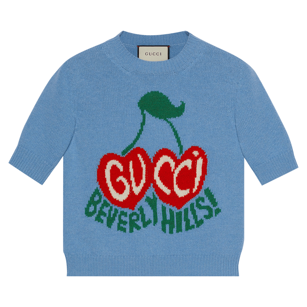 Buy Gucci Wool Crop Top With Cherry Intarsia 'Light Blue' - 631467