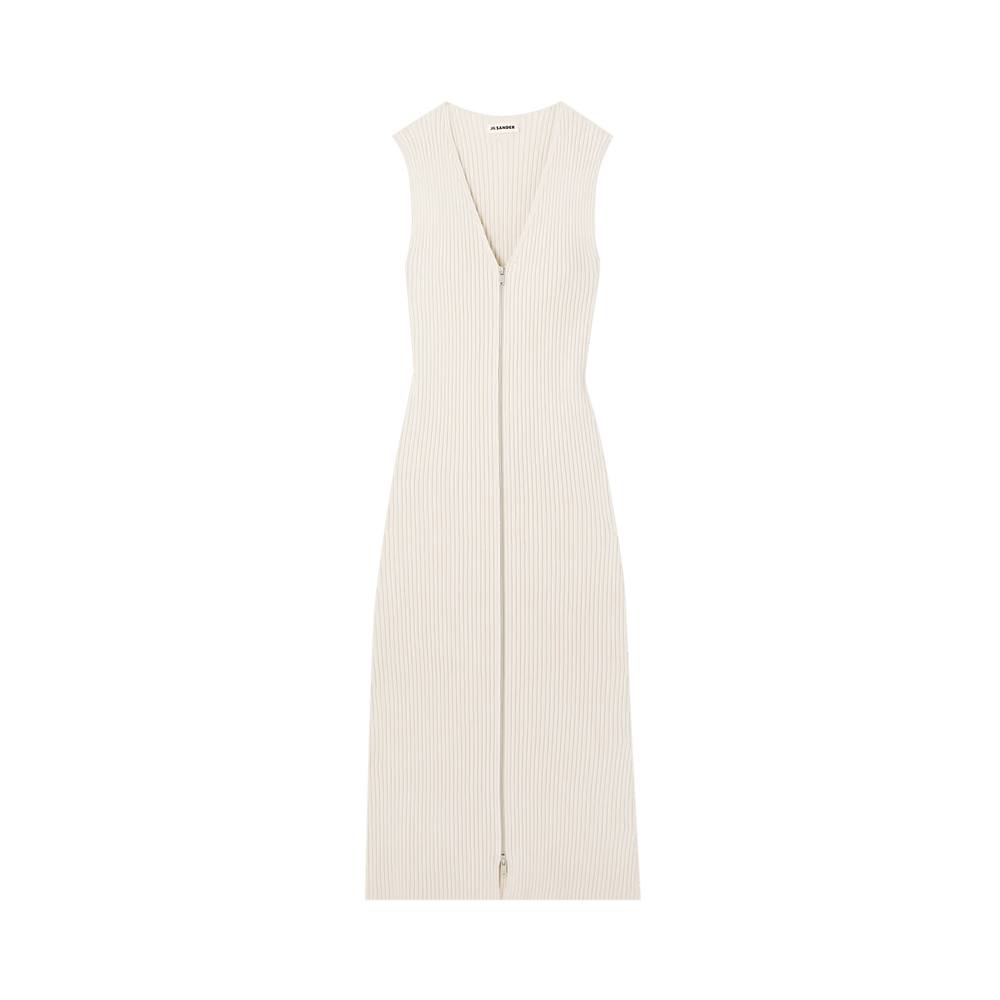 Buy Jil Sander Rib V Neck Sleeveless Long Dress 'Natural