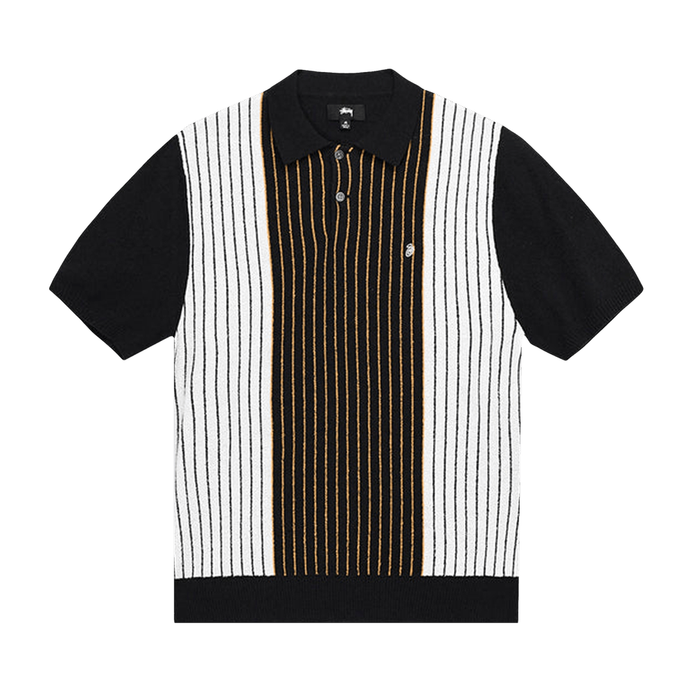Stussy Textured Short-Sleeve Polo Sweater 'Black Stripe'