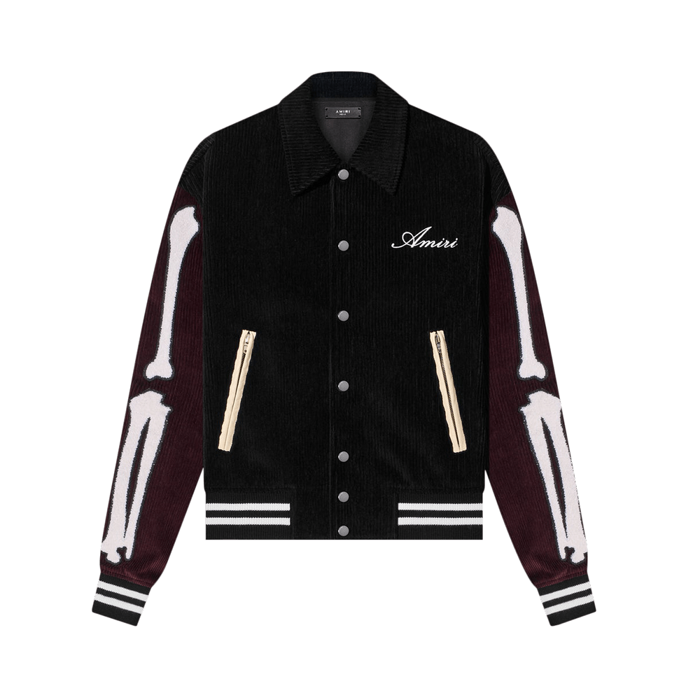 Buy Amiri Corduroy Bones Varsity Jacket 'Black/Burgundy