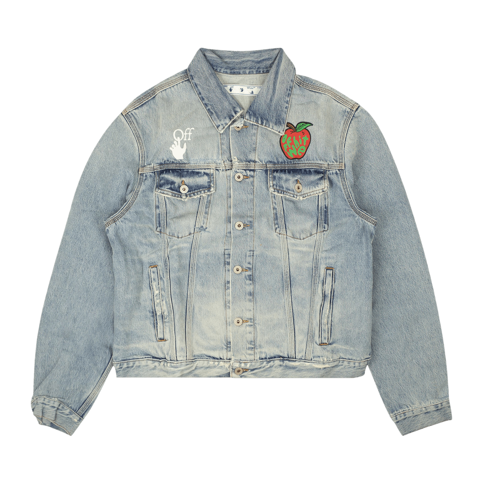 Buy Off White Apple Slim Denim Jacket Medium Blue Red OMYE054S21DEN0024525 GOAT