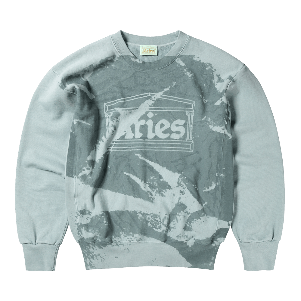 Buy Aries Sunbleached Cross Grain Temple Sweatshirt 'Grey/Blue