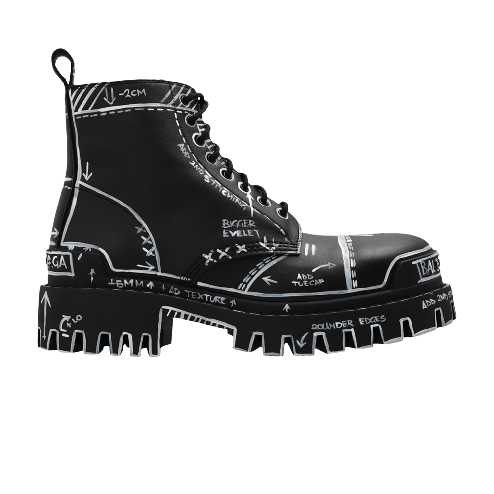 Balenciaga Strike Lace-Up Boot Marker Pen Print - Black