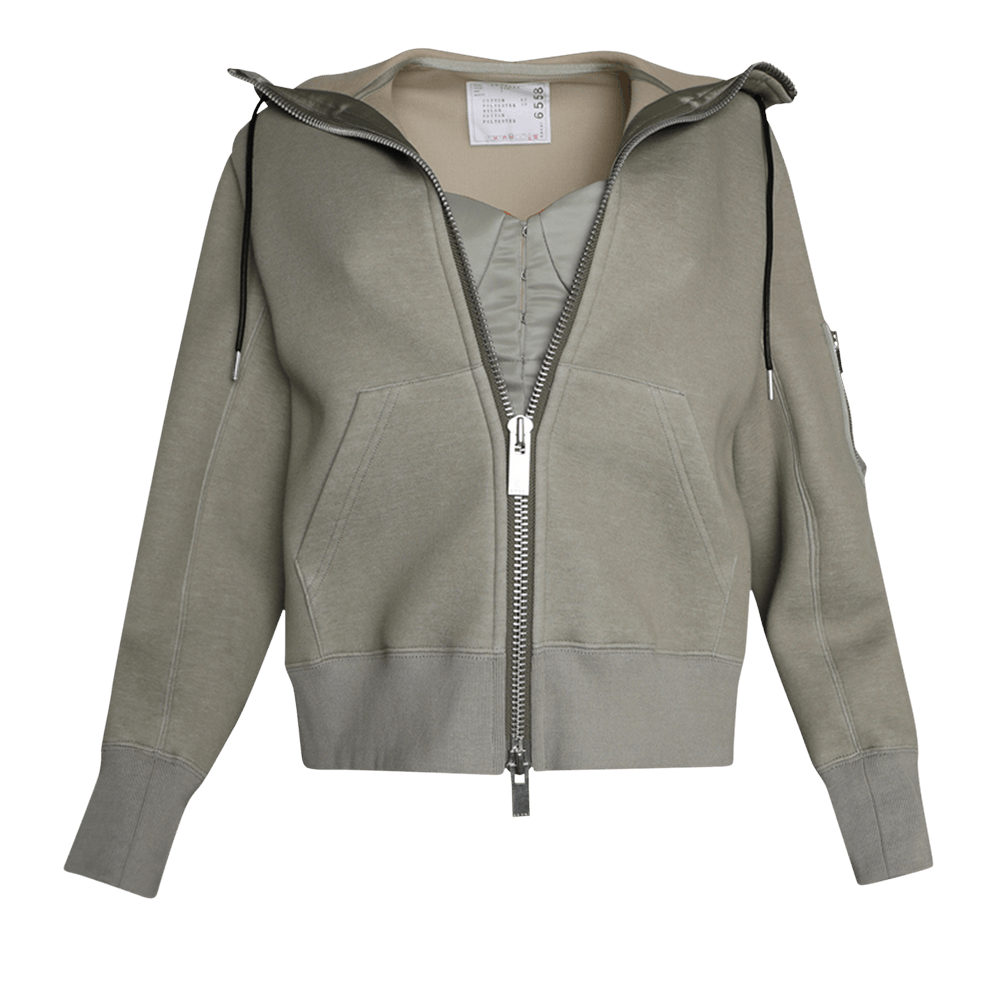 Sacai Nylon Twill X Sponge Sweat Hoodie 'Khaki/Beige' | GOAT