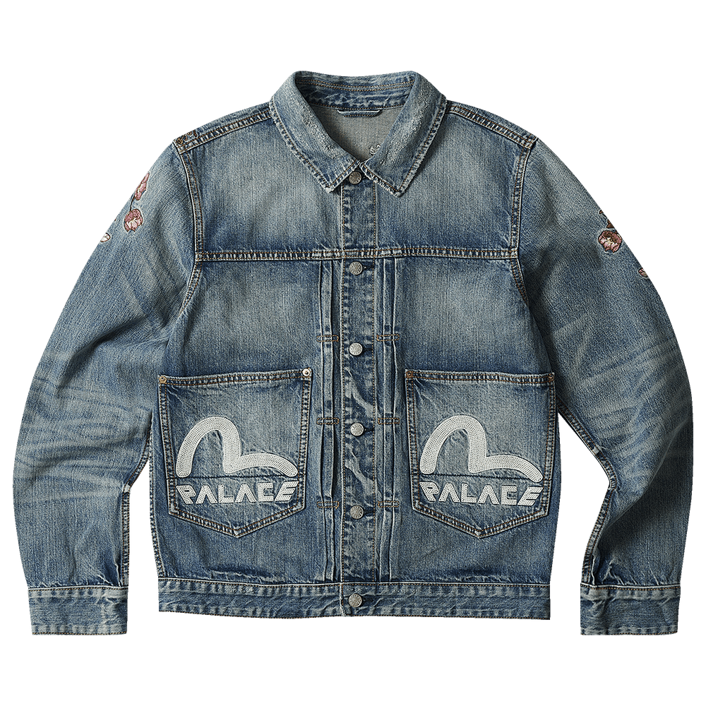 PALACE EVISU デニムジャケット Lサイズ PALACE EVISU ロゴ刺繍とダイスダイコックプリント レギュラー