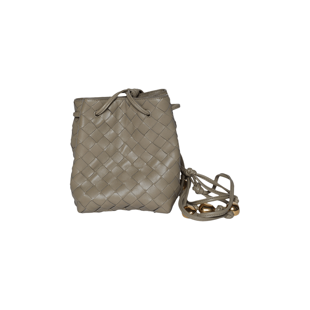 Bottega Veneta Mini Intrecciato Leather Crossbody Bag 1520 Taupe-Gold