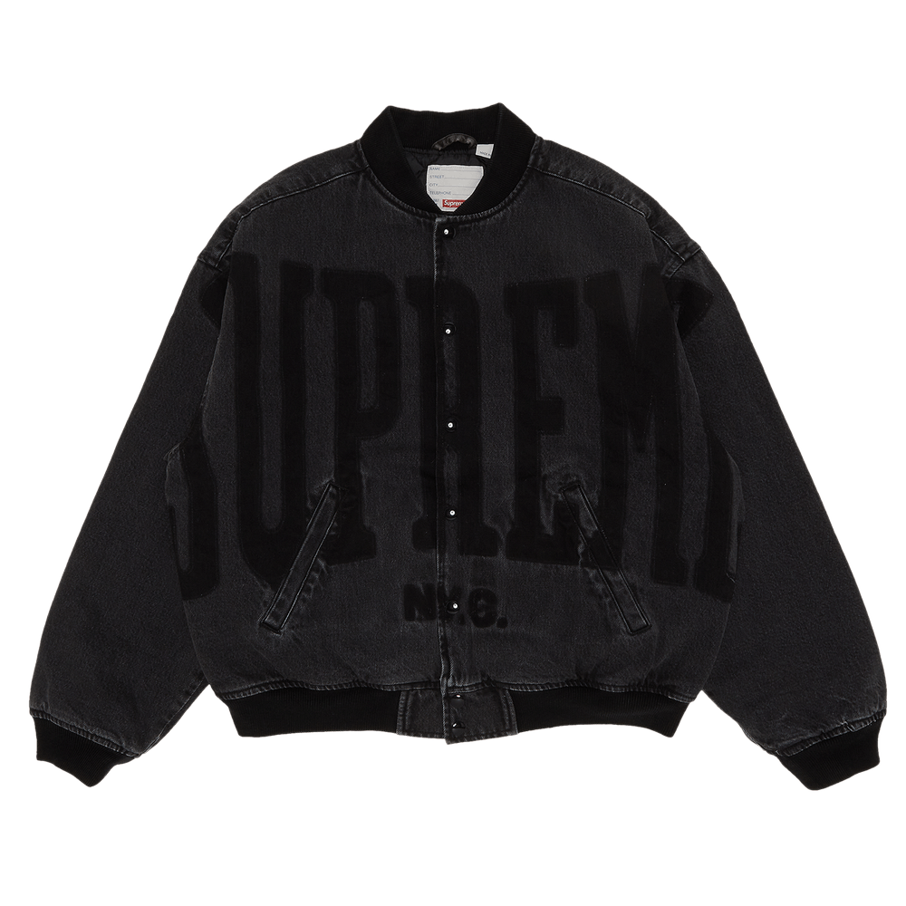 Buy Supreme Washed Knockout Denim Varsity Jacket 'Washed Black 