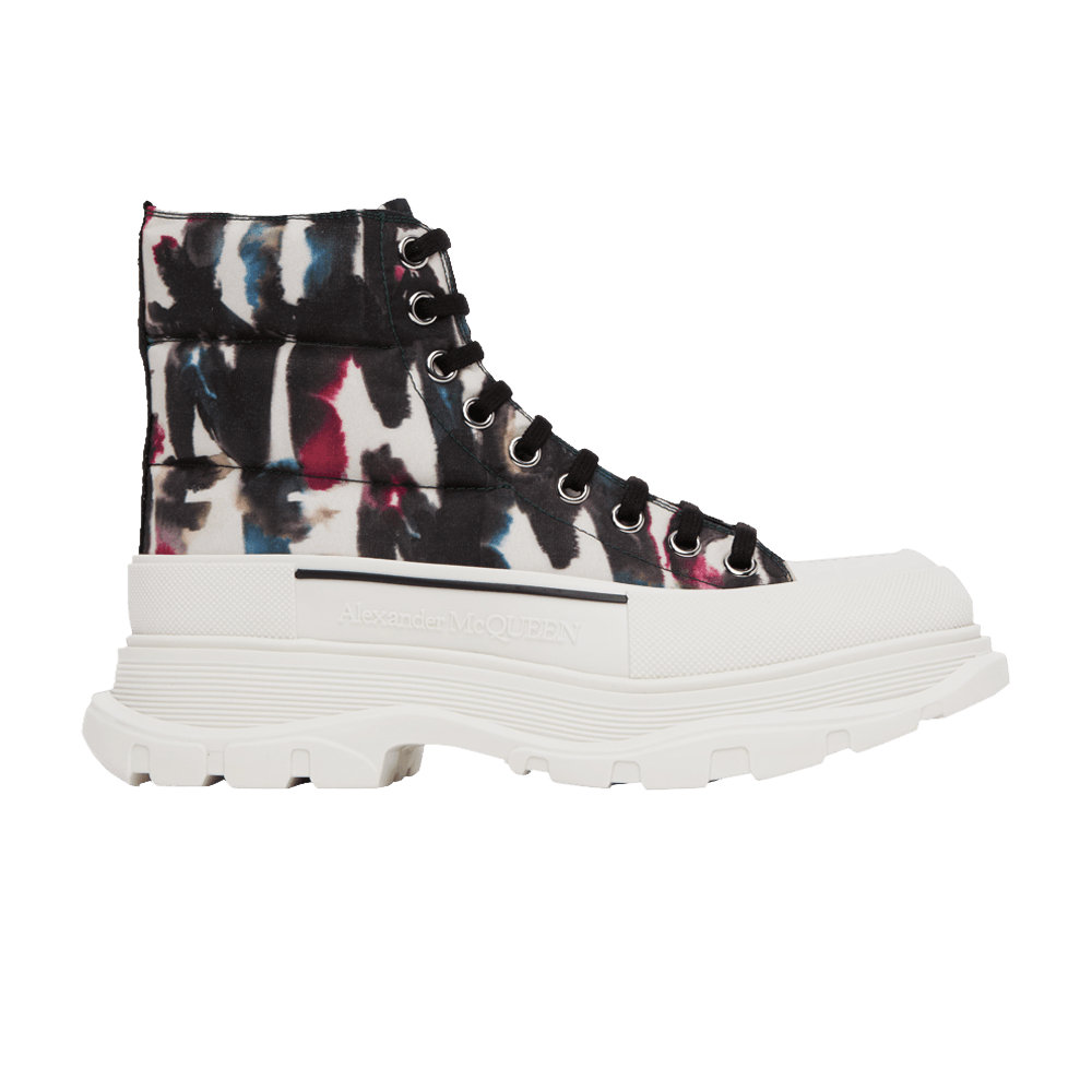 Alexander Mcqueen Tread Slick Quilted Boot 'watercolour Graffiti - White Multi'