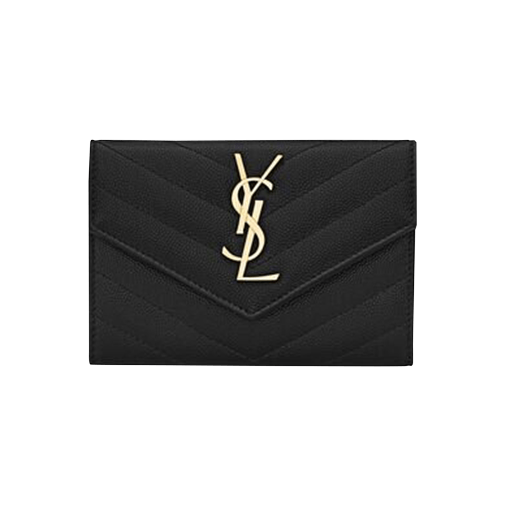 SAINT LAURENT Monogram Small Envelope Wallet Bi-fold YSL 414404 Black