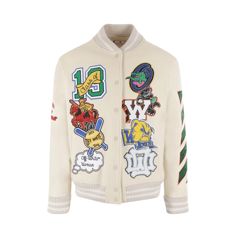Buy Off-White Slogan Patch Varsity Jacket 'Black/Multicolor
