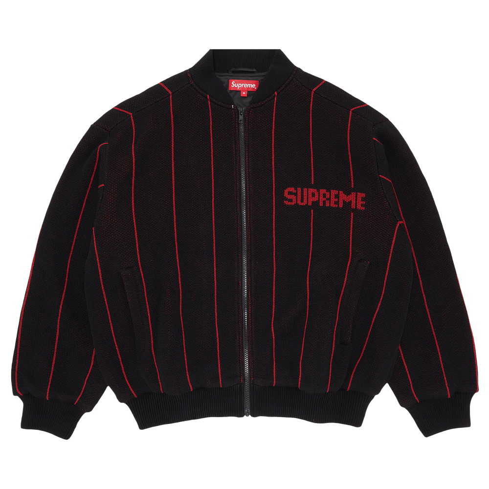 Buy Supreme Pinstripe Varsity Zip Up Sweater 'Black' - SS23SK26