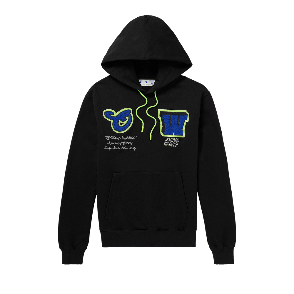 ★Off-White★ Varsity Patch Slim Hoodie Black OMBB097S23FLE0 Buy Off-White Varsity Patch Slim Hoodie 'Black/Blue