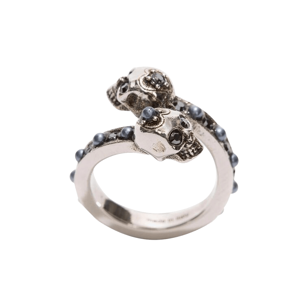 Buy Alexander McQueen Wrap Around Skull Ring 'Antique Silver