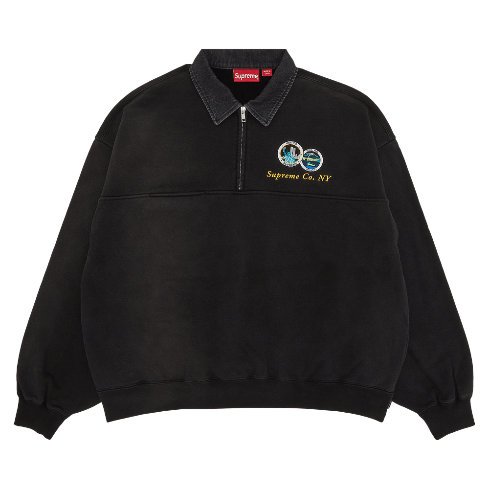 Supreme Denim Collar Half Zip Sweatshirt 'Black'