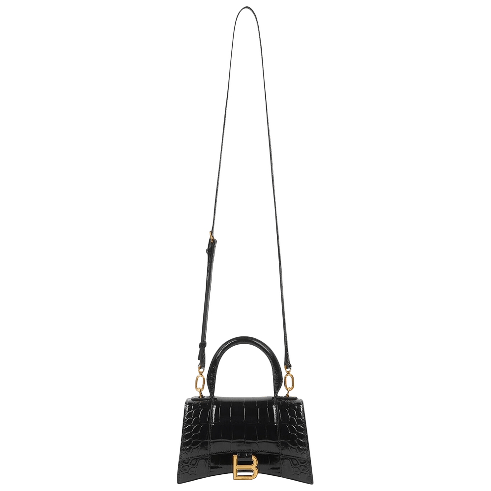 Black Hourglass XS crocodile-effect leather bag, Balenciaga