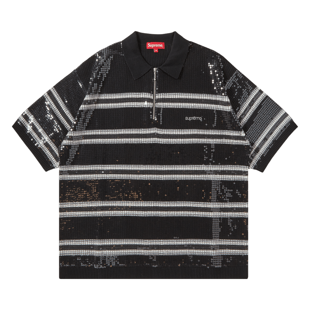 Buy Supreme Sequin Stripe Zip Polo 'Black' - SS23KN18 BLACK