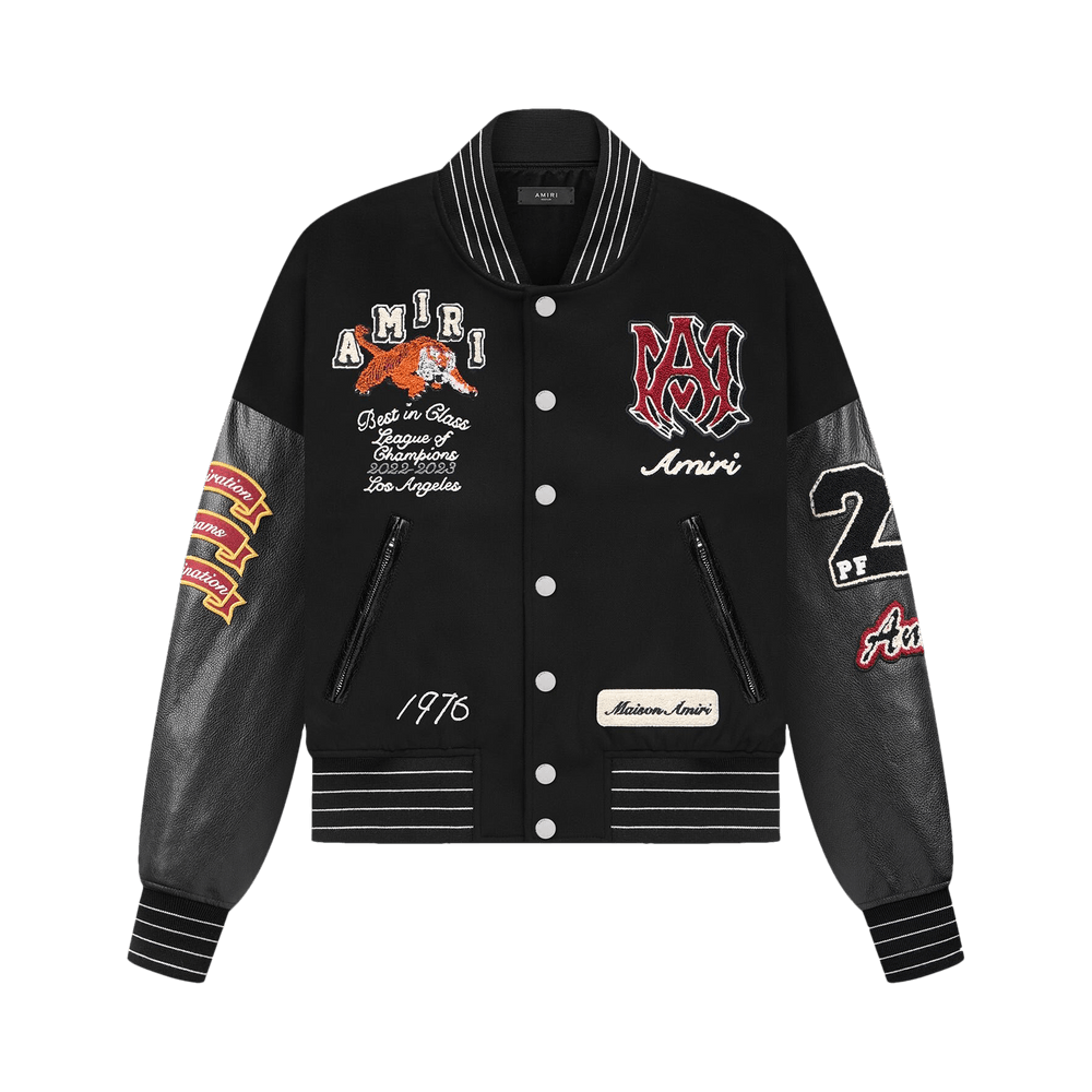 Amiri　アミリ　Varsity　フーディ　スタジャン　レザー　パーカー　黒 Amiri アミリ Varsity フーディ スタジャン レザー パーカー 黒