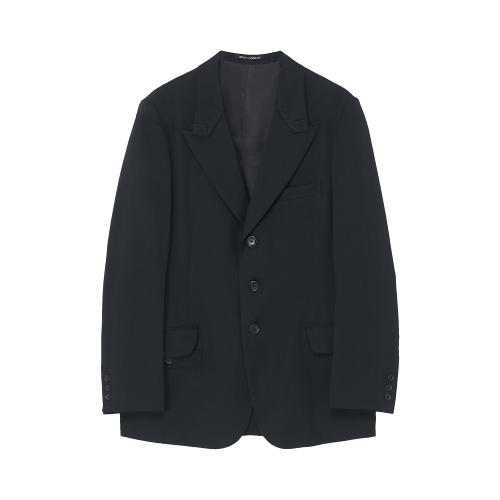 Buy Yohji Yamamoto Pour Homme Fold Over Peak Lapel Jacket 'Black