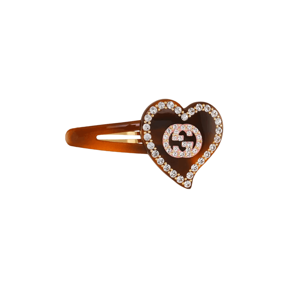 Buy Gucci Hair Clip With GG And Heart Detail 'Tortoise/Pink