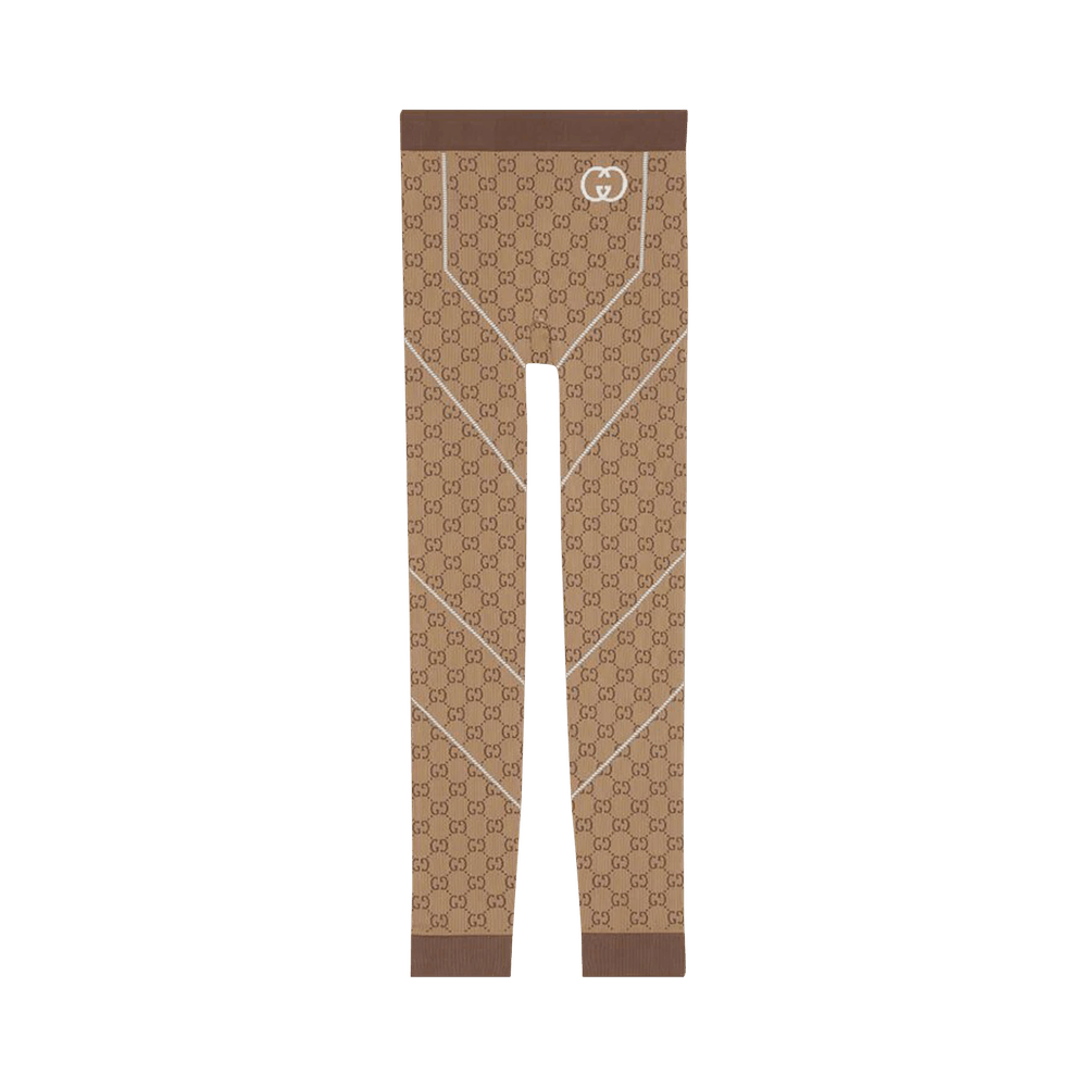 Gucci Women Gg Jacquard Wool Leggings ($1,085) ❤ liked on Polyvore  featuring pants, leggings, beige, brown pants, patterned leggings, gucci  leggings, elastic wa…