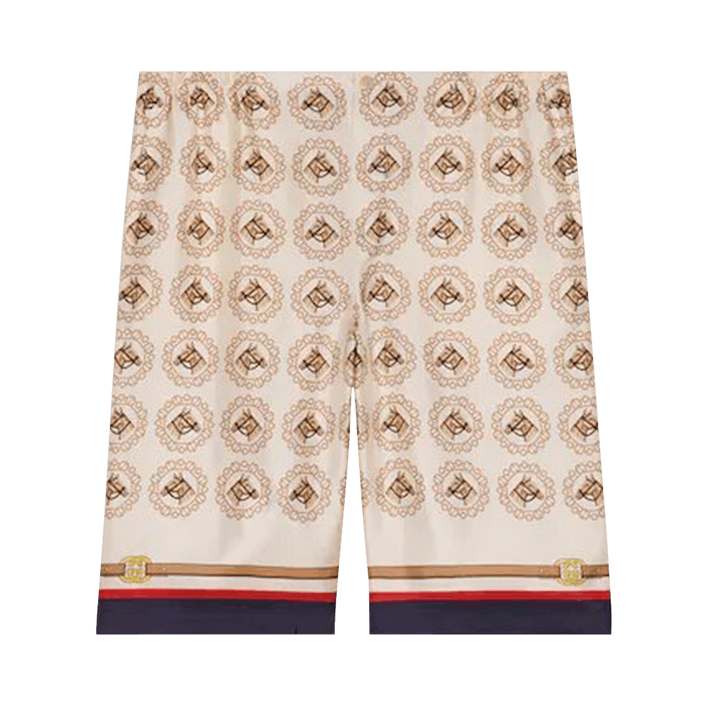Buy Gucci Equestrian Print Silk Twill Shorts 'Ivory/Gold