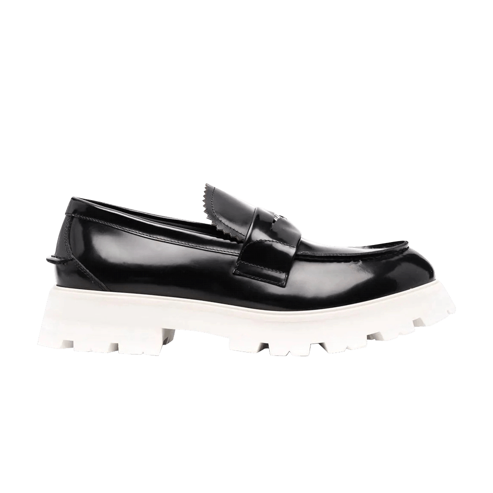 Alexander Mcqueen Contrast Sole Leather Penny Loafers Black White