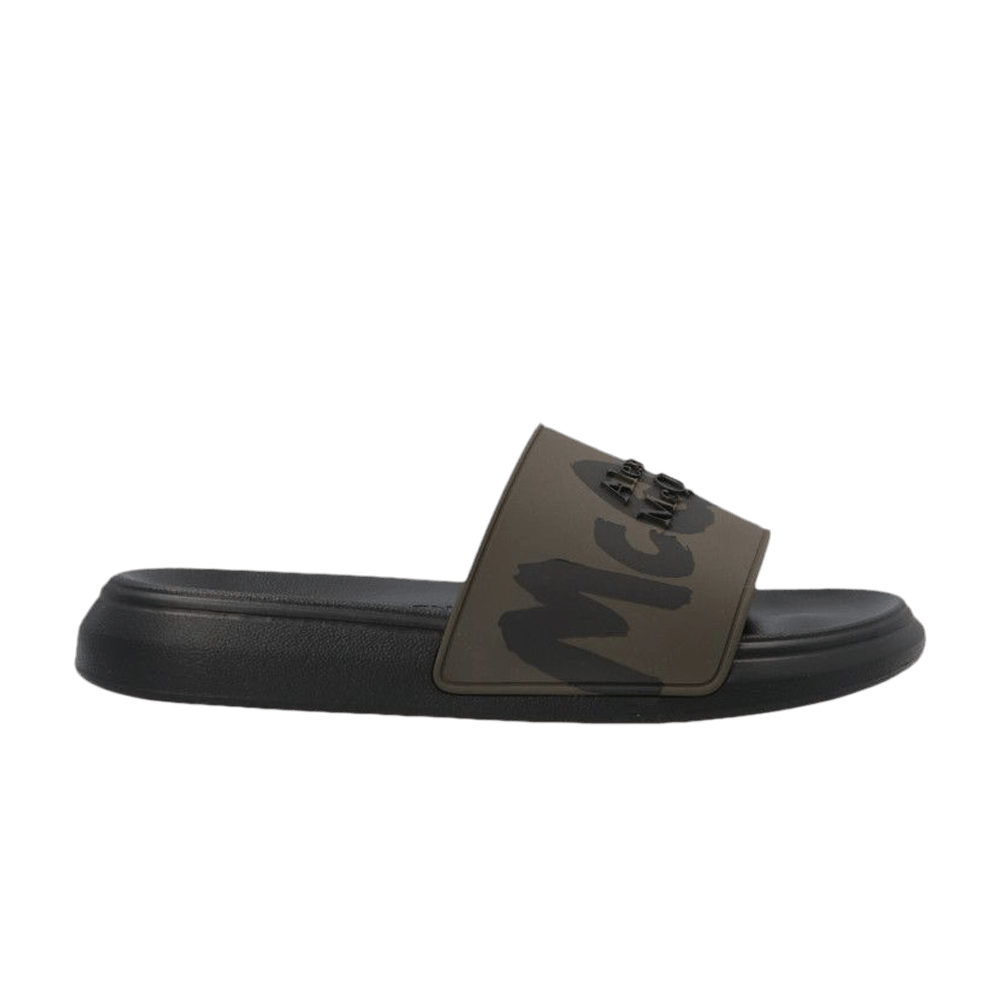 Alexander Mcqueen Wmns Rubber Pool Slide 'graffiti Logo - Green Black'