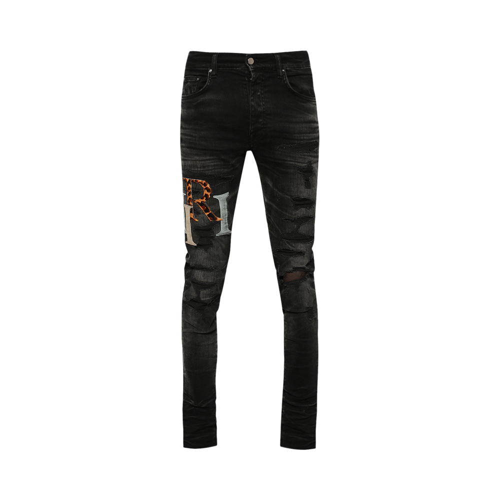 Buy Amiri Multi Leather Staggered Logo Jean 'Faded Black
