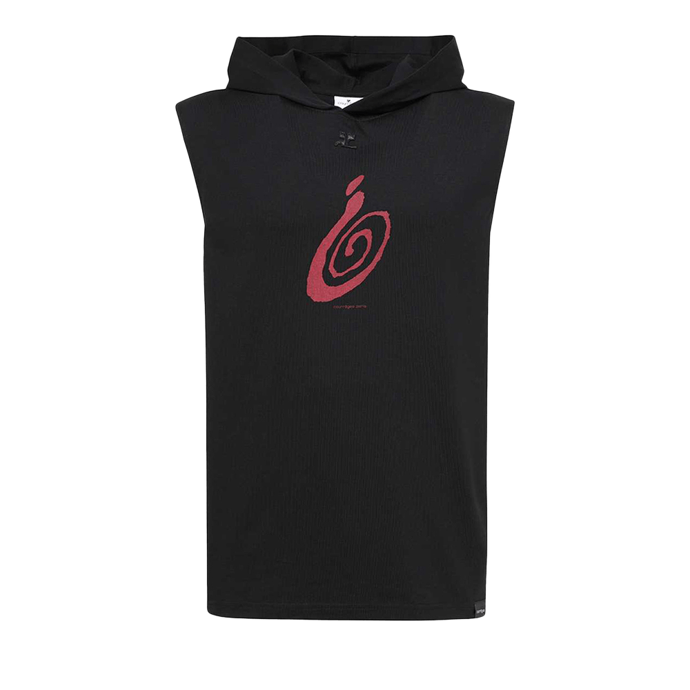 Courrèges Hooded Sleeveless Print T-Shirt 'Black'