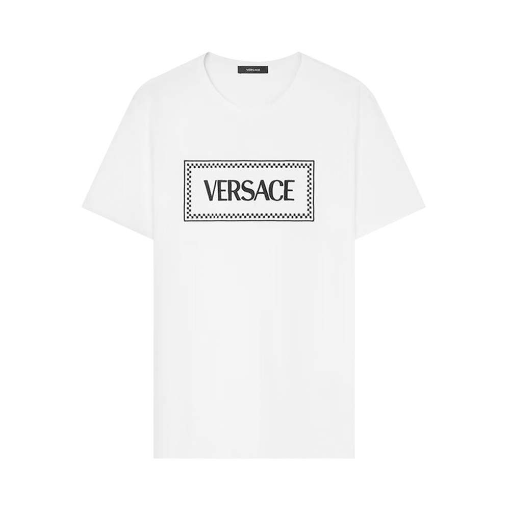 Tシャツ・カットソー VERSACE t-shirt with logo embroidery 1011882 1A08573 Buy Versace Logo Embroidered T-Shirt 'White/Black' - 1011882