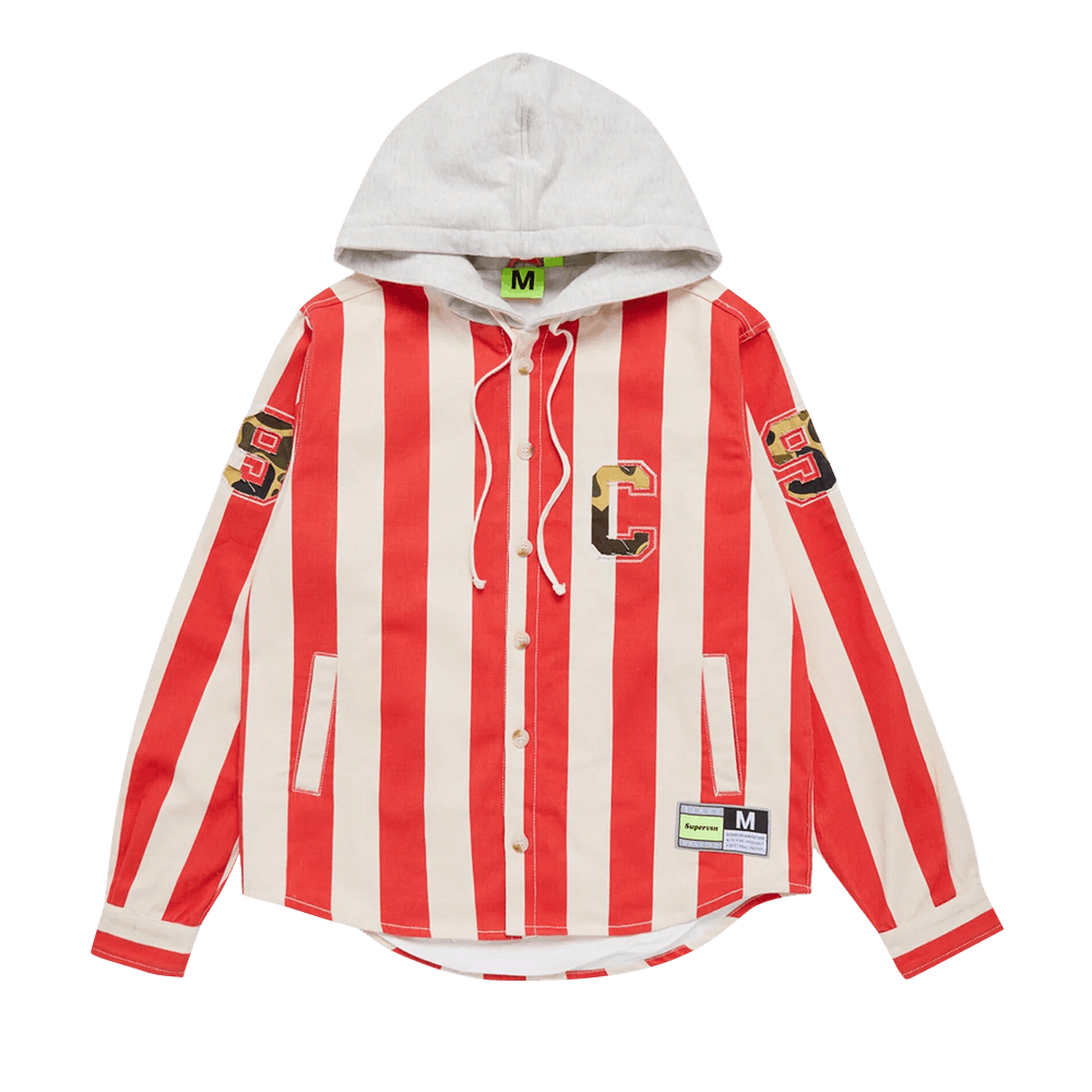 Buy Supervsn Striped Hooded Overshirt 'Red/White' - 35 SP23214 RED
